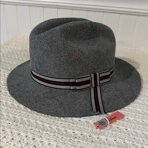Vintage Betmar Gray Fedora with Striped Accent -100% Wool -Like New